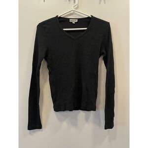 Leopold Vintage Women's Long Sleeve V Neck Black Ribbed Size M Basic Minimalist